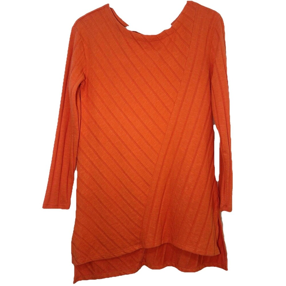 Maeve Anthropologie Burnt Orange Ribbed Asymmetrical Long Sleeve Tunic Top S